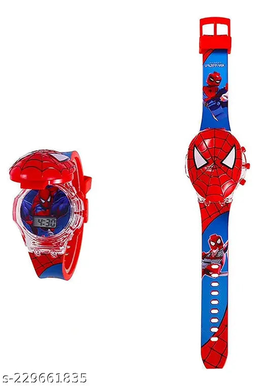 Multicolor LED digital watch for kids, spider-men theme with glowing light and music tune