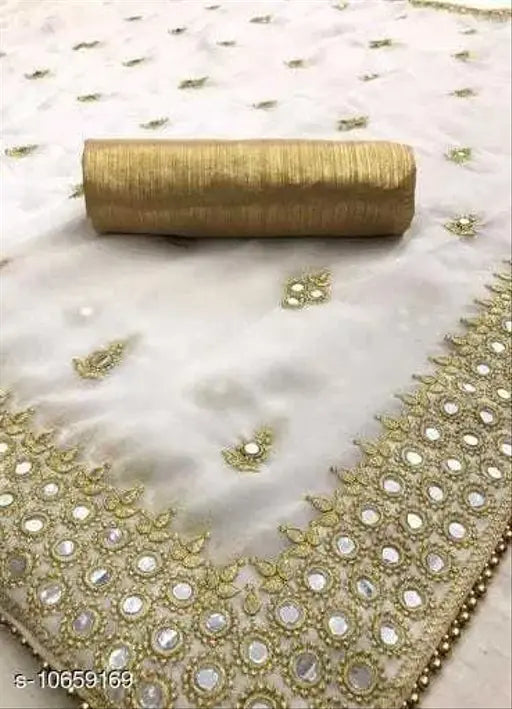 Mirror work embroidery saree, georgette saree with embellished blouse, single free size Indian traditional attire