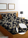 Cotton feel elastic fitted floral printed king size double bedsheet (72x78 black), superfine quality bedding for heavy winter, adult use