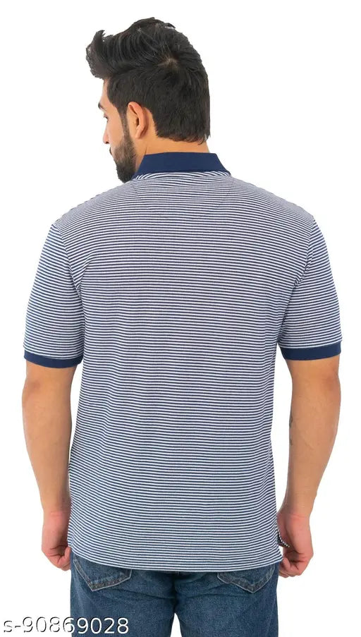 Cotton blend, premium edition pique striper polo t-shirt for men, India-made