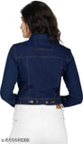 Dark blue denim full sleeve women's jacket, trendy Solid design from Samani. Exquisite Indian-made piece for women's fashion