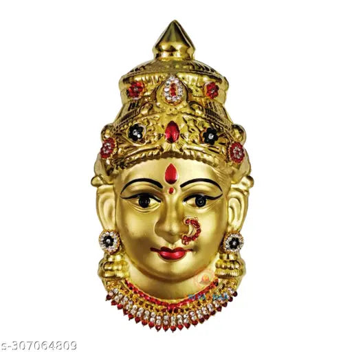 Gold-matte brass Indian god idol set featuring Ammavari, Varalaxmi, Lakshmi, and Amman faces