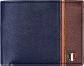 Blue-brown leather men's wallet, solid pattern, one compartment, free size, made in India
