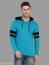 Teal cotton blend hood neck long sleeves t-shirt by Blisstone, premium quality for casual wear