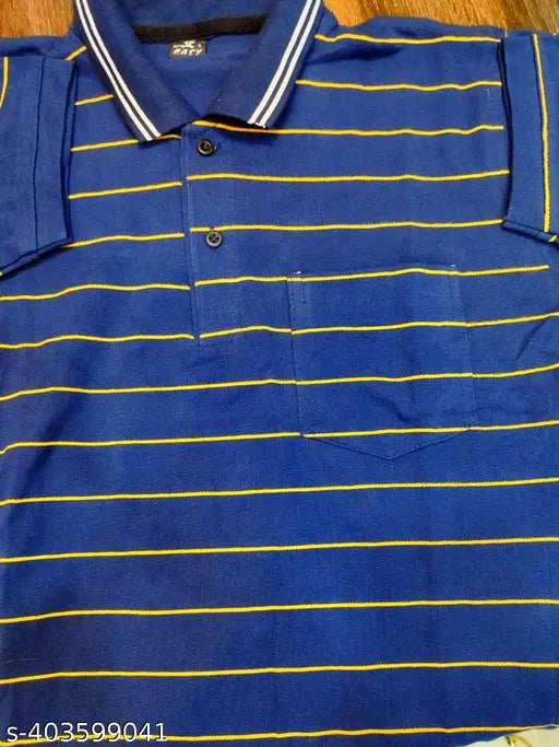 Striped cotton men's polo T-shirt from India, lightweight with left side pocket for summer style
