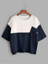 Women's cross pocket crop T-shirt, colorblocked cotton with short sleeves, available in various sizes from XS to XL