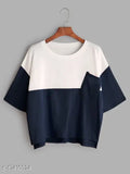 Women's cross pocket crop T-shirt, colorblocked cotton with short sleeves, available in various sizes from XS to XL