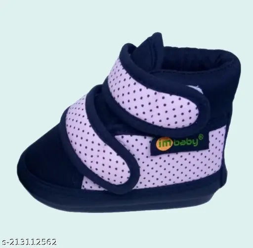 Cotton polka print Velcro casual shoes for babies (9-2.5yrs), soft fabric ensures comfort & makes cute sounds, India origin