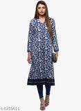 Abstract print cotton kurti, long sleeves, high slit design - Divena Women's Indian fashion in XS-9XL