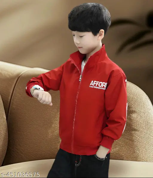 Silk blend boys zipper jacket, solid pattern, comfortable and durable for colder days