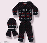 Baby girl's woolen full sleeve sweater set with pyjama top trouser dress, printed and warm, Indian handcrafted winter wear
