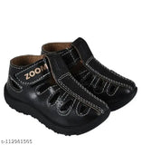 Leather and PVC closed-toe sandals for babies 6 months to 5 years in black color, perfect for outdoor wear. Made in India