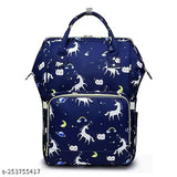 Blue polyester unicorn diaper backpack for maternity with waterproof nappy bag, features main compartment and front/back pockets. Convenient for on-the-go baby essentials with adjustable shoulder strap. Made in India