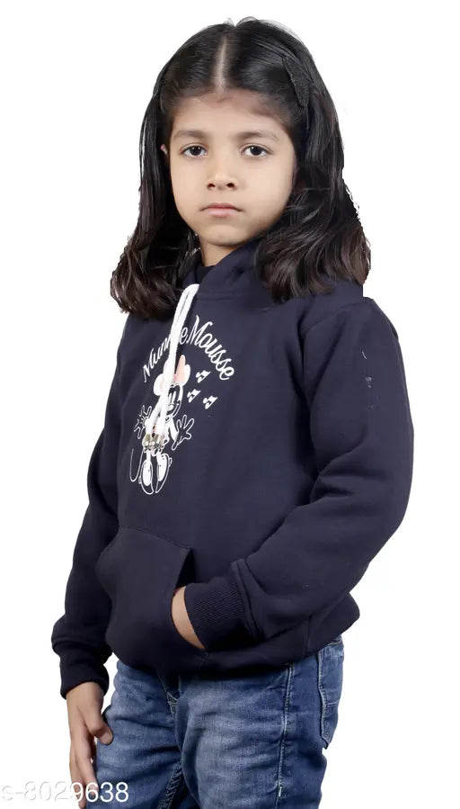 Navy Blue Wool Girls Hoodie Pack of 1 - Self-designed sweatshirt, wool fabric for kids aged 4-12 years, Indian origin