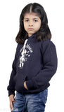 Navy Blue Wool Girls Hoodie Pack of 1 - Self-designed sweatshirt, wool fabric for kids aged 4-12 years, Indian origin