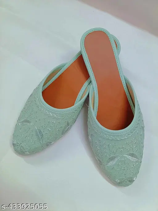Mint green synthetic slip-on embellished clogs, India-made footwear