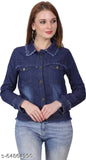 Denim waistcoat for women, solid pattern, long sleeves, classic denim jacket, Indian origin