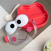 Red double-layer frog shape kids lunch box with spoon, microwave safe for fun meals