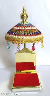 Metal Diamond Studded Umbrella for God Idols, Indian handicraft & artifact showpiece