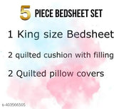 Voguish classic printed cotton 5pc bedsheet set (1 king, 2 pillow covers, 2 cushions), botanical embroidered, heavy quality for summer, ideal for adult use