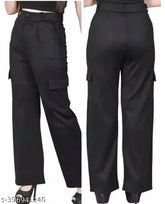 Cotton blend bell-bottom trousers by Dwell Fashion, self-designed net pattern with four pockets, available in sizes 26, 28, 30, 32 (Waist: 26in/36in, 28in/36in, 30in/36in, 32in/36in)