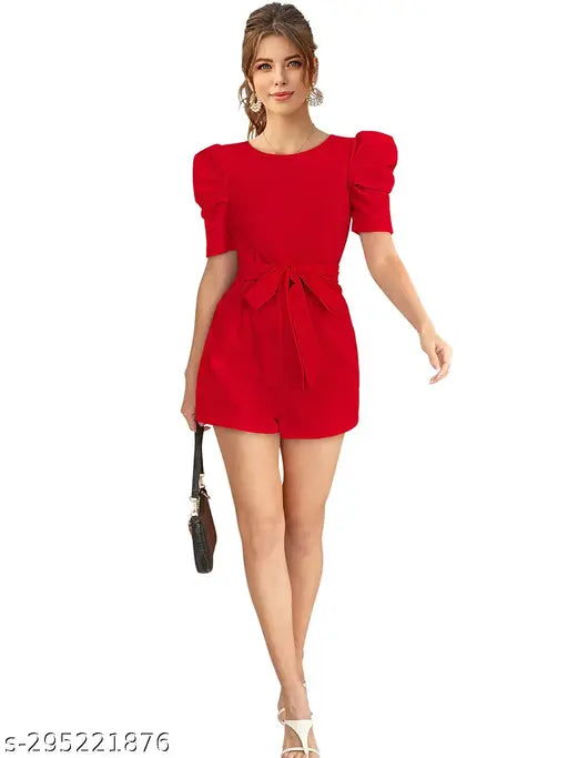 Stretchable lycra knit short jumpsuit for women, solid net pattern, trendy and stylish for summer