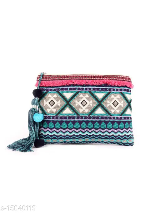 Blue fabric net pouch for women, beautifully handcrafted from India
