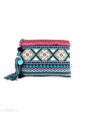 Blue fabric net pouch for women, beautifully handcrafted from India