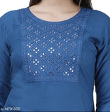 Rayon embroidered straight kurta palazzo set, three-quarter sleeves, printed net, trendy fusion wear from India" (106 characters)