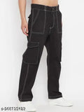 Black cotton-blend men's jeans solid pattern, ideal for casual wear or everyday style
