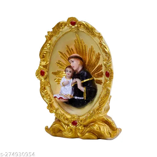 Multicolor polystone St. Anthony figurine, Catholic home decor showpiece for living room or shelves
