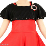 Red cotton blend frock dress for girls, solid pattern, short sleeves, pack of 1, size 2-3 years