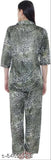 Green animal print satin & polycotton pyjama set for women, trendy sleepwear with printed pattern
