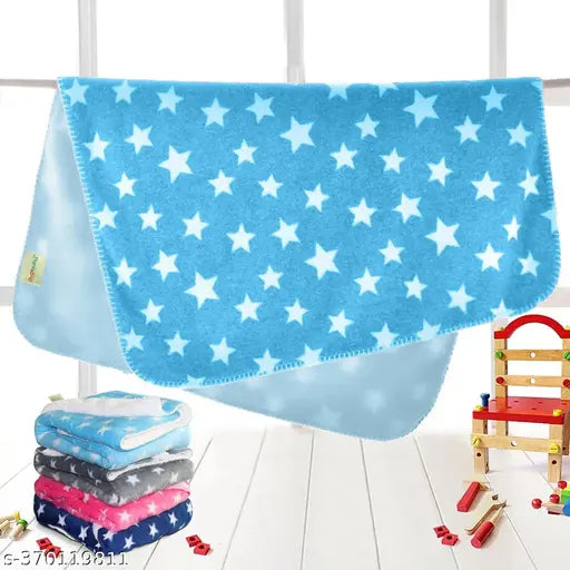 Star Blue Geometric Fleece Baby Blanket (75cm x 100 cm), ideal for heavy winter, promoting comfortable sleep for 0-9 month babies, made by OYO BABY, origin India