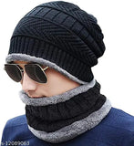 Textured wool black balaclava cap from India
