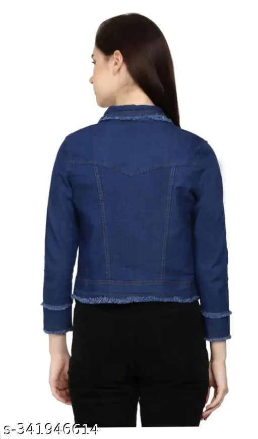 Dark blue denim jacket/waist coat, trendy and classic for women and girls. Three-quarter sleeves, solid pattern. Ideal for casual wear or parties