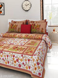 White and colorful floral printed 100% cotton double bedsheet with 2 pillow covers, ideal for summer adult use. Made in India