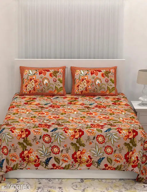 King-size 100100 pure cotton Sanganeri Cart bedsheet, Indian-made, 120 thread count, 2 pillow covers included