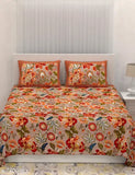 King-size 100100 pure cotton Sanganeri Cart bedsheet, Indian-made, 120 thread count, 2 pillow covers included