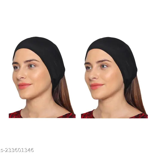 Black cotton tube hijab cap pack (2-piece), four-way stretchable under hijab self-design for versatile comfort and ease in all seasons, hand-picked high-quality Indian-made