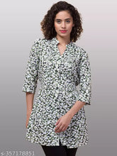 Rayon green flower tunic with front pleats, waist string, 3/4 sleeves, mandarin collar - Inuka by Hive91 size 34