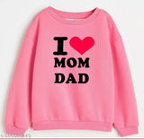 Cotton blend kids' round neck sweatshirt with "I Love Mom Dad" print, suitable for ages 6-15 years