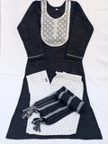 Cotton kurti pants set with dupatta for women, straight fit, three-quarter sleeves, printed pattern, India origin