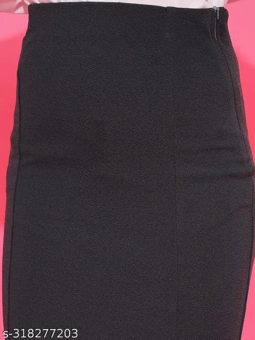 Dark grey formal pencil skirt with high slit, polyester, solid net