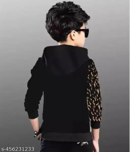 Kids Boys cotton hoodie T-shirt, long sleeves with printed design, sizes range from 4-5 years to 15-16 years, India origin