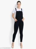 Navy blue denim dungarees with short sleeves, solid design, adjustable shoulder straps, and multiple sizes available