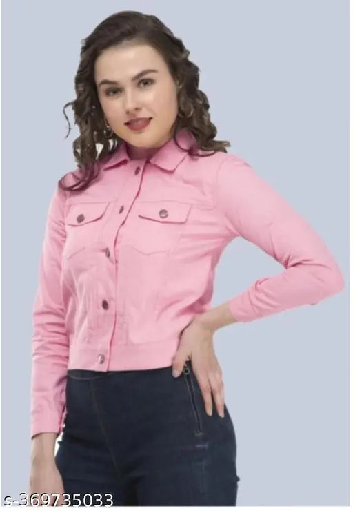 Denim three-quarter sleeve classic women jacket, solid net, size N from India