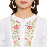 Cotton three-quarter sleeve embroidered net paper print shirt, casual & trendy for women, India
