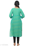 Women's cotton A-line striped kurti, three-quarter sleeves, printed combo, India