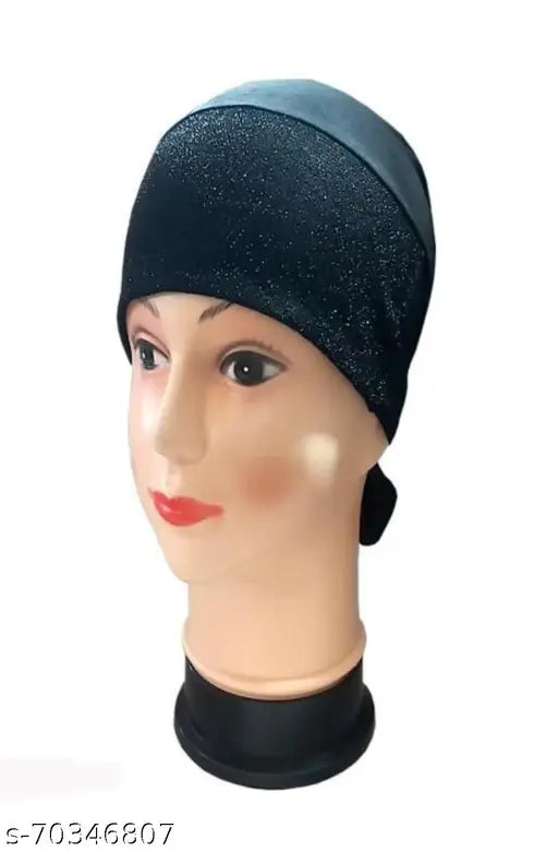 Black Shimmer Cotton Canvas Hijab Cap, one piece, textured pattern, under scarf, pack from India